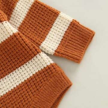 FYBITBO Baby Girl Boy Sweater Knit Oversized Pullover Sweatshirt Romper Onesie Warm Fall Winter Clothes Outfit Newborn (Stripe Brown,0-3 Months)