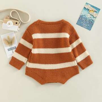FYBITBO Baby Girl Boy Sweater Knit Oversized Pullover Sweatshirt Romper Onesie Warm Fall Winter Clothes Outfit Newborn (Stripe Brown,0-3 Months)