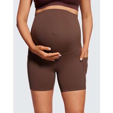 CRZ YOGA Women's Butterluxe Maternity Yoga Biker Shorts - Coffee Brown