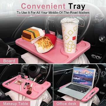 JUSTTOP Car Steering Wheel Desk, Travel Car Accessories, Car Stand Trays for Eating, Multipurpose Car Steering Wheel Desk Tray Table(Pink)