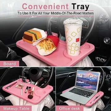 JUSTTOP Car Steering Wheel Desk, Travel Car Accessories, Car Stand Trays for Eating, Multipurpose Car Steering Wheel Desk Tray Table(Pink)