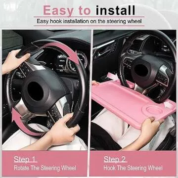 JUSTTOP Car Steering Wheel Desk, Travel Car Accessories, Car Stand Trays for Eating, Multipurpose Car Steering Wheel Desk Tray Table(Pink)