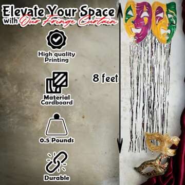 Fun Express Mardi Gras Mask Fringe Doorway Curtain (34.25 in Wide 8 feet Long) Party Decorations