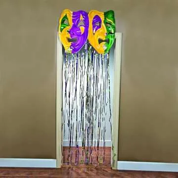 Fun Express Mardi Gras Mask Fringe Doorway Curtain for Parties