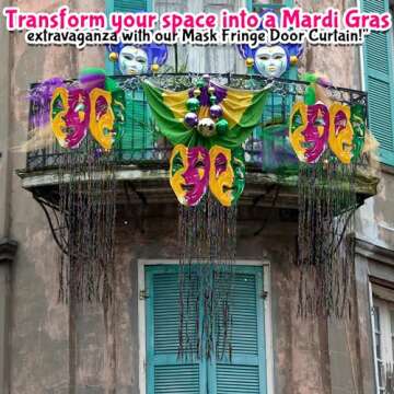 Fun Express Mardi Gras Mask Fringe Doorway Curtain (34.25 in Wide 8 feet Long) Party Decorations