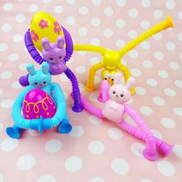 Anditoy 4 Pack Easter Bunny Suction Cup Pop Tubes Toys | Sensory Toys for Kids