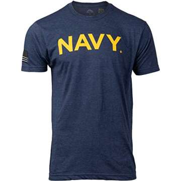 Ann Arbor T-shirt Co. Navy Chest Print & U.S. Military Sleeve Flag | Naval Veteran Sailor Style Shirt-(Navy, M)