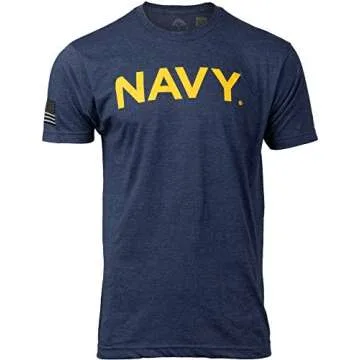 Ann Arbor T-shirt Co. Navy Chest Print & U.S. Military Sleeve Flag | Naval Veteran Sailor Style Shirt-(Navy, M)