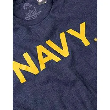 Ann Arbor T-shirt Co. Navy Chest Print & U.S. Military Sleeve Flag | Naval Veteran Sailor Style Shirt-(Navy, M)