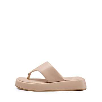 DREAM PAIRS Women Thong Platform Sandals Y2K Comfort Cute Slides Soft Flatform Flip Flop Sandals for Summer Beach SDPW2351W Nude Size 6.5