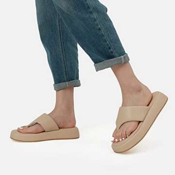 DREAM PAIRS Women Thong Platform Sandals Y2K Comfort Cute Slides Soft Flatform Flip Flop Sandals for Summer Beach SDPW2351W Nude Size 6.5