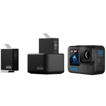 GoPro HERO12 Black Camera Bundle: Waterproof Action Cam with Go Pro Dual Battery Charger, & 2x GoPro Enduro Batteries, and 128GB Micro SD Card for Extended Adventure Recording