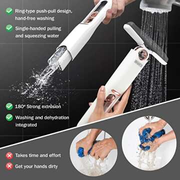 Portable Self-Squeeze Short Mop, Mini Lazy Hand Wash-Free Strong Absorbent Mop, Wet and Dry Use, Floor Cleaning System for Bathroom Kitchens Tableware Desktop Glass (1 Cotton Head + 1 Squeeze Handle)