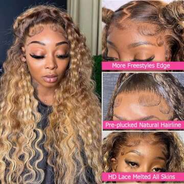 PIBERLO Highlight Ombre Lace Front Wig Human Hair 13X4 Deep Wave Honey Blonde Glueless Pre Plucked H...