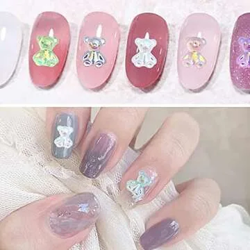 60PCS 3D Cute Bear Resin Nail Art Decorations,Crystal Aurora Gummy Bear Nail Rhinestones for Nail Art Design Manicure Decor,Nail Glitter Jelly Ornaments Bear Jewelry for Nail Charms