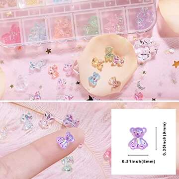 60PCS 3D Cute Bear Resin Nail Art Decorations,Crystal Aurora Gummy Bear Nail Rhinestones for Nail Art Design Manicure Decor,Nail Glitter Jelly Ornaments Bear Jewelry for Nail Charms