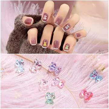 60PCS 3D Cute Bear Resin Nail Art Decorations,Crystal Aurora Gummy Bear Nail Rhinestones for Nail Art Design Manicure Decor,Nail Glitter Jelly Ornaments Bear Jewelry for Nail Charms