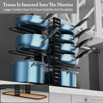 PMYEK Pots and Pans Organizer - Adjustable and Stylish Kitchen Storage