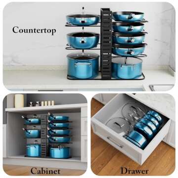 PMYEK Pots and Pans Organizer - Adjustable and Stylish Kitchen Storage