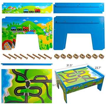 FUNPENY Train Table Toys,Wooden Train Track Railway City Sets Table for Kids Toddlers