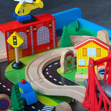 FUNPENY Train Table Toys,Wooden Train Track Railway City Sets Table for Kids Toddlers