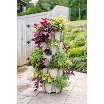 Greenstalk Patented Large 5 Tier Vertical Garden Planter with Patented Internal Watering System Great for Growing a Variety of Strawberries, Vegetables, Herbs, & Flowers (Stunning Stone)