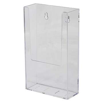Clear-Ad - Acrylic Wall Mount Trifold Brochure Holder 4x9 (Pack of 6) - Plastic Hanging Rack Card Ho...