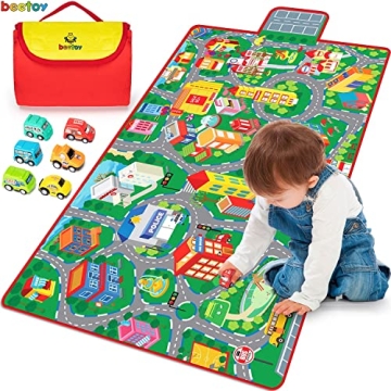 beetoy Car Rug Play Mat, 31.5"X67" Car Mat Toy Car Mat with Roads for Kids Car Play Mats Car Rug Por...
