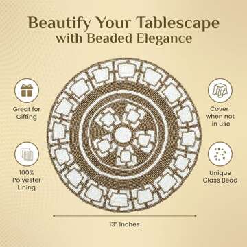 Handmade Round Beaded Placemat for Dining Table - 13 Inches Table Mat for Gathering, Occasional Decoration and Family Parties Celebrations - Brown/White