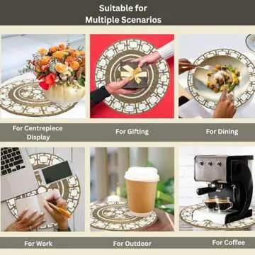 Handmade Round Beaded Placemat for Dining Table - 13 Inches Table Mat for Gathering, Occasional Decoration and Family Parties Celebrations - Brown/White