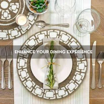 Handmade Round Beaded Placemat for Dining Table - 13 Inches Table Mat for Gathering, Occasional Decoration and Family Parties Celebrations - Brown/White