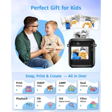 Instant Camera - Dual-Lens Kids Camera with Instant Print for Ages 4-12, Perfect Christmas & Birthda...