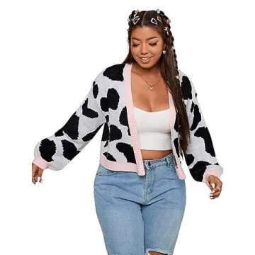 MakeMeChic Plus Size Graphic Cardigan Sweater for Women