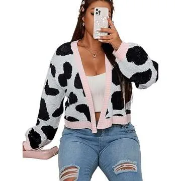 MakeMeChic Plus Size Graphic Cardigan Sweater for Women