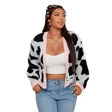 MakeMeChic Plus Size Graphic Cardigan Sweater for Women