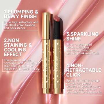 FOCALLURE Shimmer Lipstick,Moisturizing Plumping Lip Gloss,Shimmery Glossy Finish,Hydrating,Long Lasting,Non-Stick Cup Lip Makeup,High Shine for Plumper Looking Lips,Paracosm
