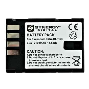 Synergy Digital Camera Battery, Works with Panasonic Lumix DC-GH5 Digital Camera, (Li-Ion, 7.4V, 2100 mAh) Ultra Hi-Capacity, Compatible with Panasonic DMW-BLF19 Battery