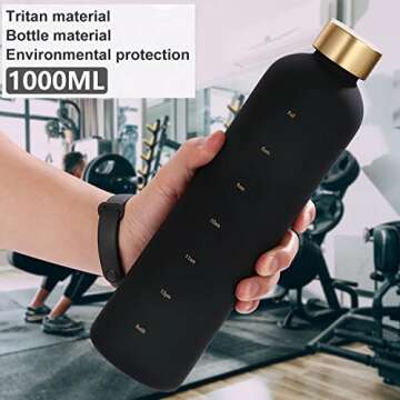 Adapta Bottle Time Marker Motivational Water Bottle 32oz Aesthetic BPA Free Frosted Plastic Water Bottle Perfect for the Gym, Sports and Outdoor Reusable and Leak proof Matte Black