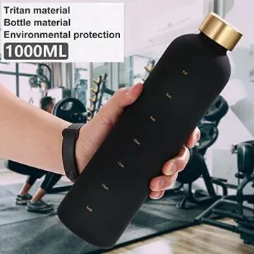 Adapta Bottle Time Marker Motivational Water Bottle 32oz Aesthetic BPA Free Frosted Plastic Water Bottle Perfect for the Gym, Sports and Outdoor Reusable and Leak proof Matte Black