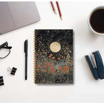 Guymn Vintage Witch Notebook Journal - Moon Notebook Journal 5.5×8.3, Floral Witch Gifts, Gothic Spiral Journal Notebook, 164 Pages, Spiral Witch Journal, Journals for Writing with Sun's and Moons
