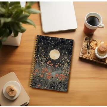 Guymn Vintage Witch Notebook Journal - Moon Notebook Journal 5.5×8.3, Floral Witch Gifts, Gothic Spiral Journal Notebook, 164 Pages, Spiral Witch Journal, Journals for Writing with Sun's and Moons
