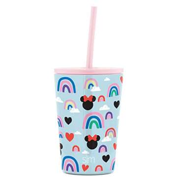 Simple Modern Disney Minnie Mouse Toddler Cup with Lid and Straw | Reusable Insulated Stainless Steel Kids Tumbler | Classic Collection | 12oz, Minnie Mouse Rainbows