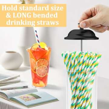 Mevtok 13.5 inch Straw Holder for Standard& Long Bended Size Drinking Straws, Acrylic Plastic Straw Dispenser for Counter with Lid Black(Straws Not Include)