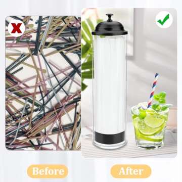 Mevtok 13.5 inch Straw Holder for Standard& Long Bended Size Drinking Straws, Acrylic Plastic Straw Dispenser for Counter with Lid Black(Straws Not Include)
