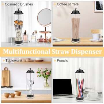 Mevtok 13.5 inch Straw Holder for Standard& Long Bended Size Drinking Straws, Acrylic Plastic Straw Dispenser for Counter with Lid Black(Straws Not Include)