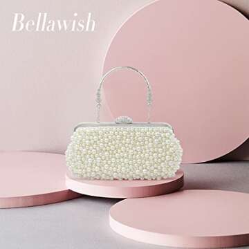 Bellawish Pearl Clutch Purses for Women Wedding Bridal Evening Clutch Handbag for Parites Prom,Ivory White