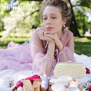 Bellawish Pearl Clutch Purses for Women Wedding Bridal Evening Clutch Handbag for Parites Prom,Ivory White