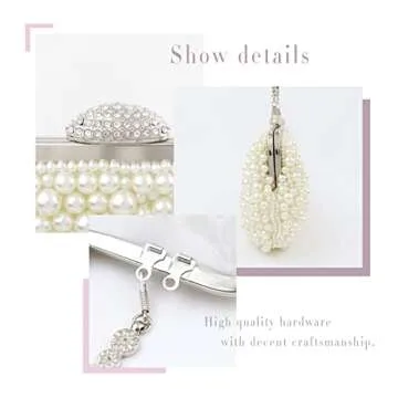 Bellawish Pearl Clutch Purses for Women Wedding Bridal Evening Clutch Handbag for Parites Prom,Ivory White