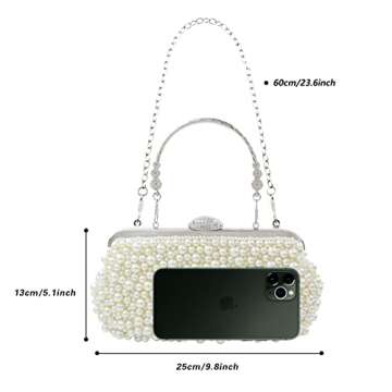 Bellawish Pearl Clutch Purses for Women Wedding Bridal Evening Clutch Handbag for Parites Prom,Ivory White