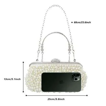 Bellawish Pearl Clutch Purses for Women Wedding Bridal Evening Clutch Handbag for Parites Prom,Ivory White